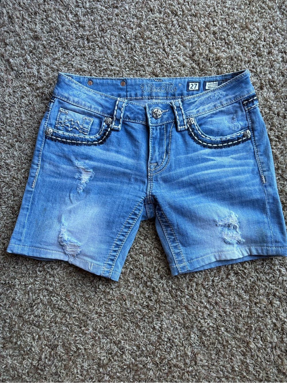Vintage Y2K Miss Me Light Blue Distressed Denim Jean Shorts